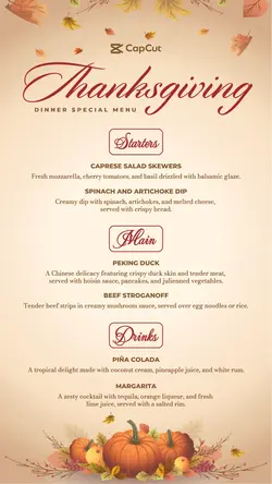 Thanksgiving Dinner Special Menu Template