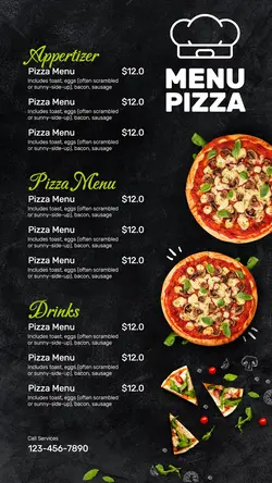 Food and Beverage Pizza Menu
