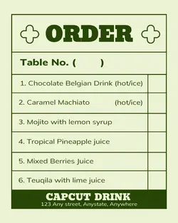 order menu list for restaurant drink