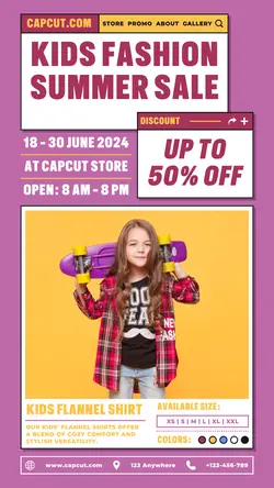 Kids Fashion Summer Sale Poster Promotion TikTok