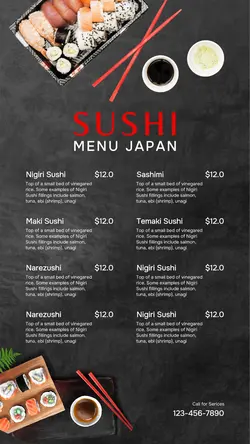 Food and Beverage Sushi Menu