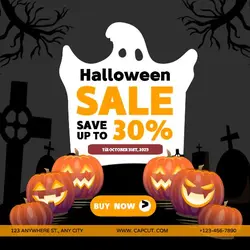 Black Simple Ghost and Pumkin Halloween Sale instagram Post