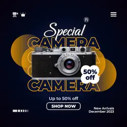 E-commerce Electronic Camera Hero Image Blue
