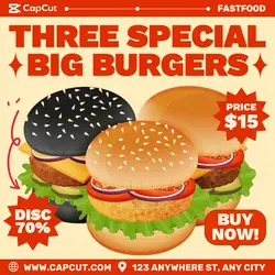 Three Special Big Burger Promotion Instagram Post Cream Red Flat Modern