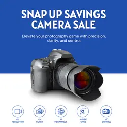 E-commerce Electronics DSLR Camera Product Callout Blue and White