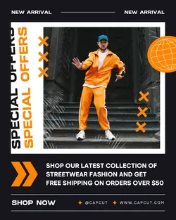 Black and Orange Modern Streetwear Instagram Post