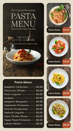 delicious pasta menu instagram story