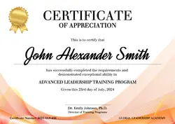 Non-marketing Certificate of Appreciation