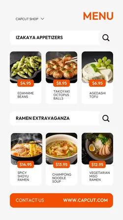 Food & Beverages Japanese Restaurant Menu