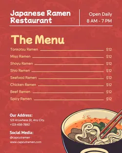 Ramen Restaurant Menu Instagram Portrait