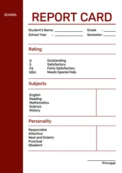Report Card Simple Red and White