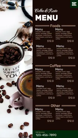 Food and Beverage Coffee and Resto Menu