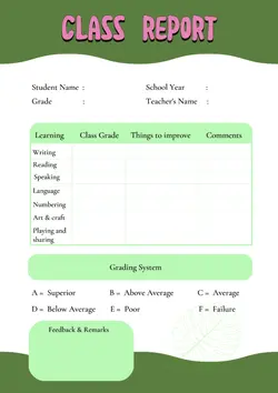 Non-Marketing Report Card Class Report