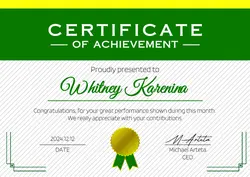 Non-marketing Certificate of Achievement