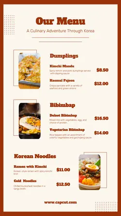 Korean Food Menu Instagram Story
