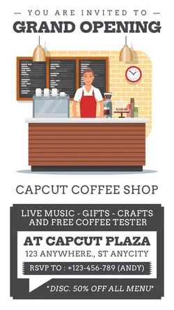 Food & Beverage Coffee Shop Grand Opening Invitation Template Instagram Story