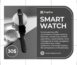 Electronic Smartwatch Product Display Facebook Post Black Grey Minimalist