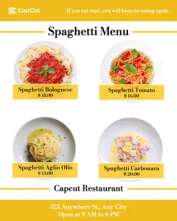 food and beverage spaghetti menu 
