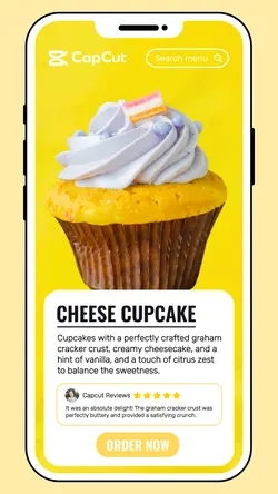 food and beverage  cheese cake product display with review