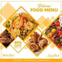 Food Menu Promotion Instagram Post Orange And White Abstrak Modern
