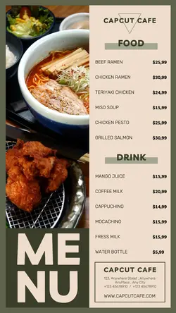 Food and Beverage Menu Restaurant Cafe