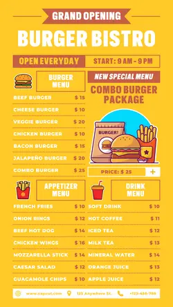 Burger Bistro Menu List Promotion Instagram Story