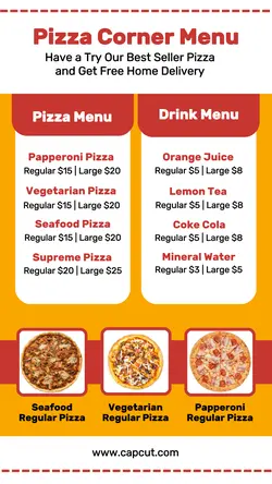 Food & Beverage Pizza Corner Menu Instagram Story