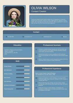 Business Content Creator Resume Modern Navy