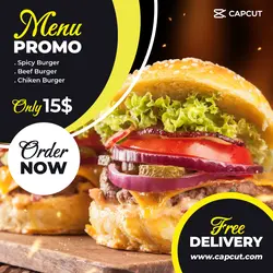 Burger Promotion Instagram Post Yellow And White Modern Style