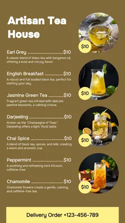 Beverage Artisan Tea House Menu