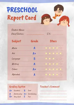 Non-marketing Report Card Blue Red Preschool