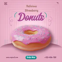 Food - Delicious Strawberry Donut Instagram Post