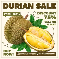 Durian Sale Fruits Promotion Instagram Post White Brown Modern Flat