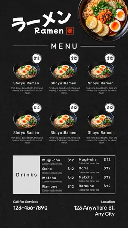 Food and Beverage Ramen Menu