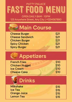 Food and Beverage Fast Food Menu Poster