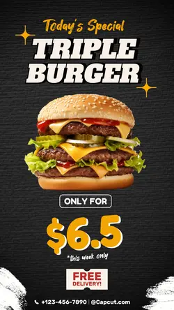 Triple Burger Fastfood Black Yellow