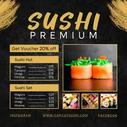 Premium Sushi sales promotion Instagram post dark yellow
