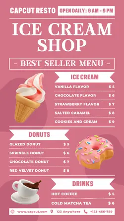 Ice Cream Shop Menu Poster Promotion TikTok Post