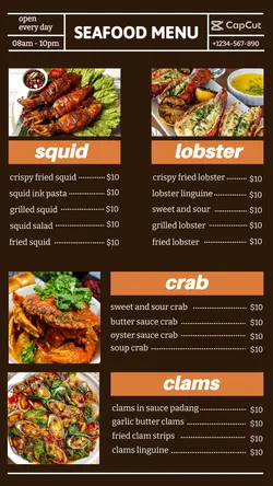 seafood menu instagram story