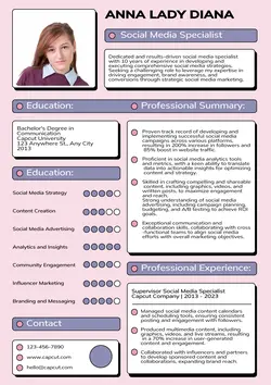 Business Resume Social Media Specialist