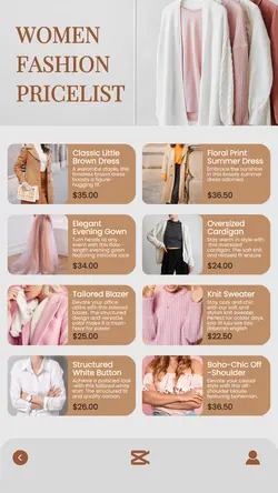 Women Fashion Pricelist - Instagram Story