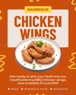 Orange Modern BBQ Chicken Wings Instagram Post