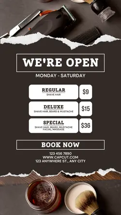 Barbershop Service and We Are Open Instagram Story