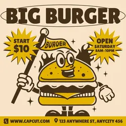 Food Big Burger Instagram Post Cream Yellow Brown Retro