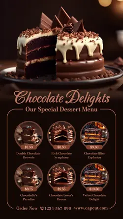 Food Chocolate Delight Special Desserts Menu Instagram Story