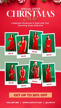 Red Women Dress Sale Special Christmas for Instagram Story
