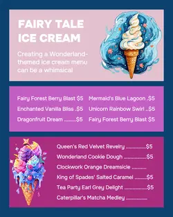 FAIRY TALE ICE CREAM MENU