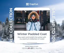 Fashion Winter Coat New Collection Facebook Post Minimalist White Blue