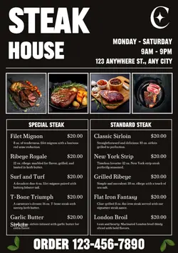 Dark Brown Minimalist Steak Menu