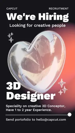 Black Bold 3D Designer Hiring Instagram Story